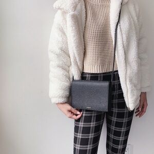 Auxiliary Aritzia Calisch Embossed Black Leather Accordion Crossbody Bag Purse